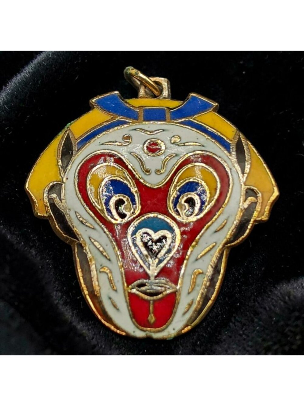 Cloisonne Monkey Face Enamel Pendant Bright Multicolor Design Gold-Tone Metal Co